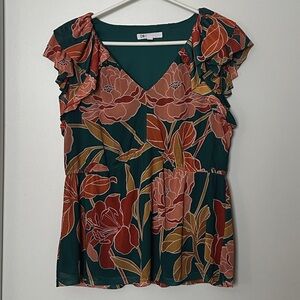 Beautiful green and orange floral pattern top